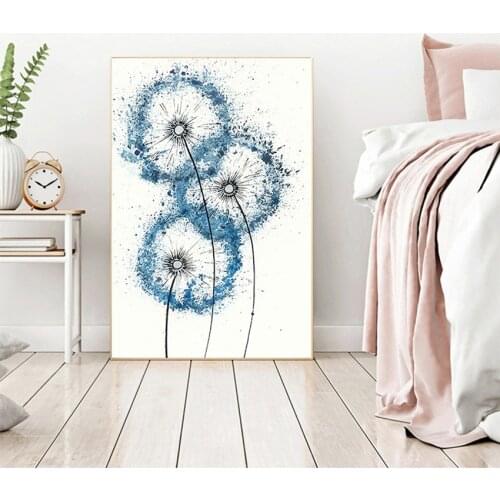 For Living Room Bedroom Decor Unframed Nordic Abstract Minimalist Blue Dandelion Posters Art Watercolor Canvas Pictures