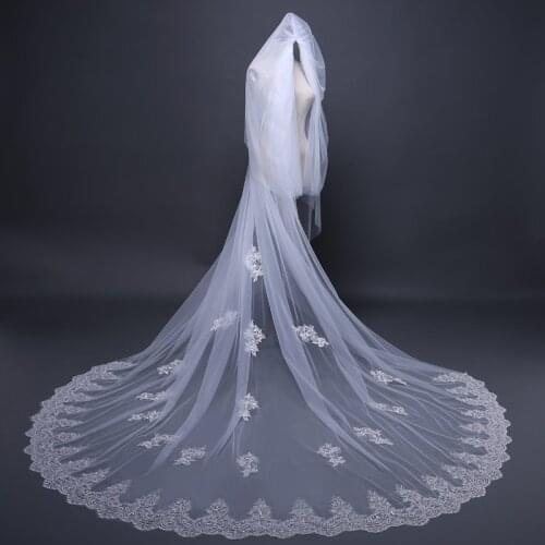 Romantic 3.5m Length Appliques Ivory Bridal Veil Women Wedding Cathedral Veil Vintage Hair Accessories Hot Sale