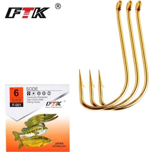 FTK Barbed fishhook 10PCS/LOT Size7#-Size15# Fishing From Japan Hooks Jig Carp Feeder Anzol Fishhook Fishing Tackle SODE