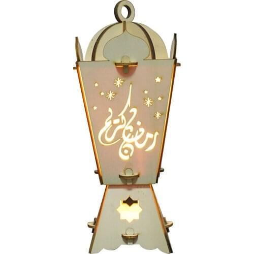 Eid Mubarak LED Wind Lamp Ramadan Wood Glowing Ornament Islam Muslim Festival Home Party Decoration Hanging Lamp