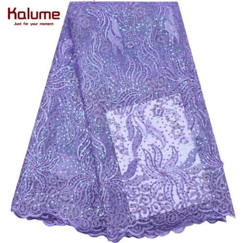 Kalume African Sequins Lace Fabric New Fashion French Mesh Lace Fabric With Sequins Nigerian Tulle Lace Fabric For Wedding 2123