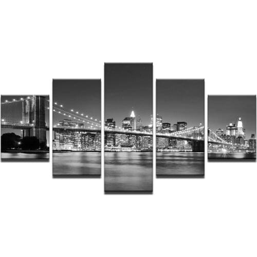 Paintings Black White HD Canvas Art Print Painting For Living Room Wall Decor 5pcs City Night bridge Decoration Picture Modular