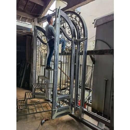 China wholesale custom made arch wrought iron double doors for sale with good quality HC-ID1