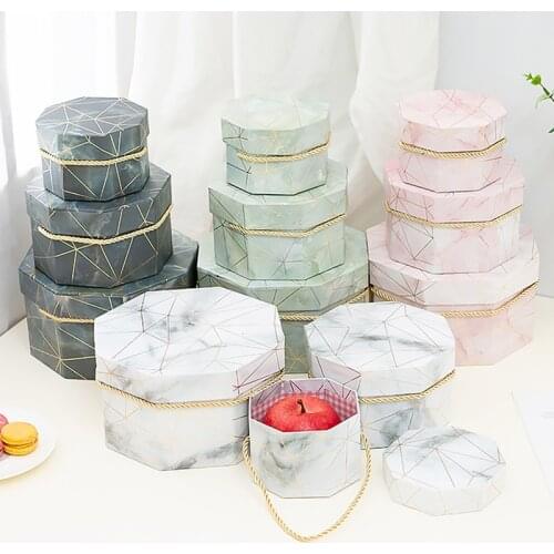 Flower Packaging Box Marble Style Gift Cardboard Boxes Packing Flower Hexagon Bucket Candy Fo ValentineS Day Wedding Gifts Case