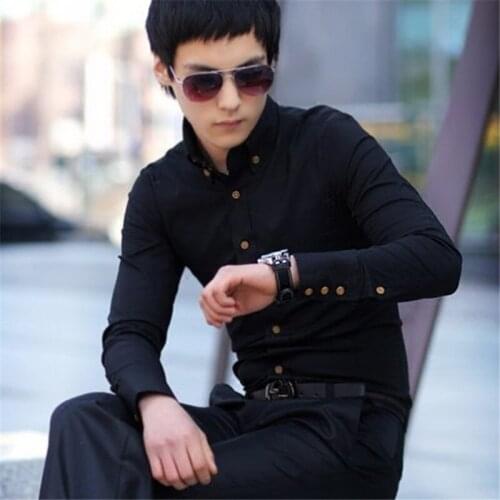 2019 Fashion Korean version of the Slim High collar Long-sleeved Shirt Male Business Casual Solid color Shirt Size S-XXL XXXL