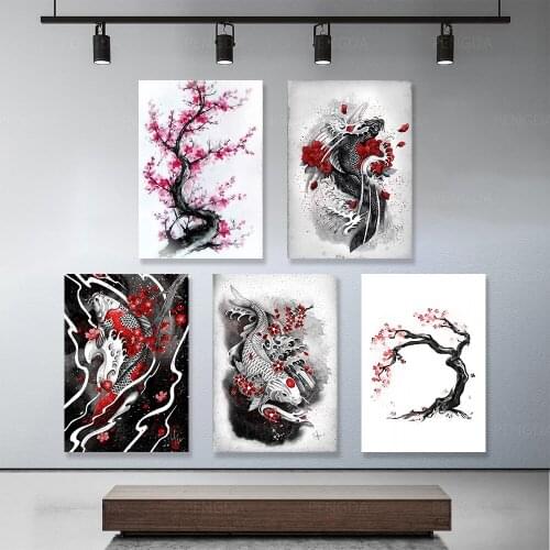 Modular Painting Gorgeous Flowers Home Decor Carp Canvas Pictures Tree Modern Printed Aesthetic Poster For Living Room Wall Art