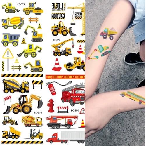 Cartoon Farm Theme Sticker Boys Birthday Party Gifts Construction Vehicle Temporary Tattoo Excavator Sticker Bulldozer Stickers