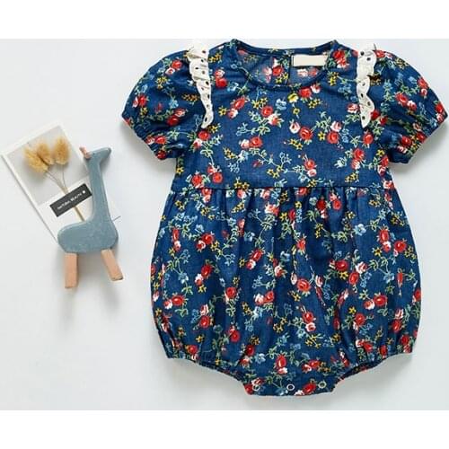 New Fashion Baby Girls Floral Rompers Kids Sweet Lace Short Sleeve Jumpsuits Infant Summer Clothes Korean Style Clothing 0-2Y