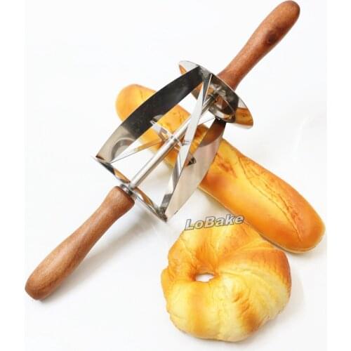 New Stainless Steel Croissant maker Trigon round Rolling Dough knife Cutter with wooden handle for kitchen Making bread tools