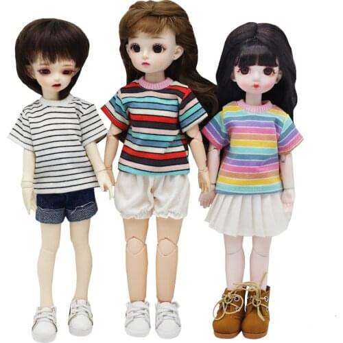 BJD clothes striped Short-sleeved T-shirt top or denim shorts pants for SD yosd 1/6 BJD doll clothes