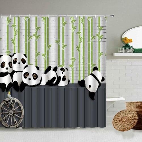Cute Funny Cartoon Shower Curtain Wild Animal Chinese Panda Bamboo Forest Bathroom Waterproof Polyester Curtains Home Decoration