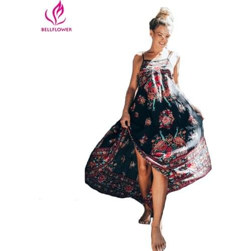 Beach Dress Women Summer Etehnic Sexy Retro Print Vintage Dress Sleeveless Loose Dress Bohemia Hippie Dress Robe Vstidos Mujer