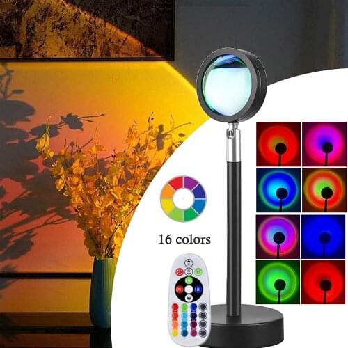 Remote Control Sunset Projection Lamp RGB Multicolor Rainbow Halo Light Atmosphere Projector Lamp for Wall Background Decoration