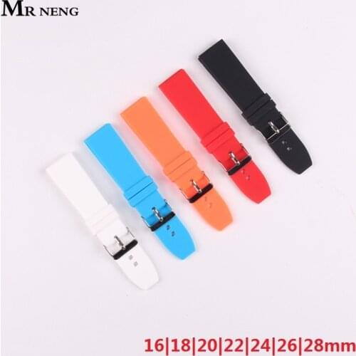 MR NENG Silicone Rubber Watchband 16/18/20/22/24/26/28mm Buckle Watch band Wristwatch strap Belt Black White 5 colors Strap