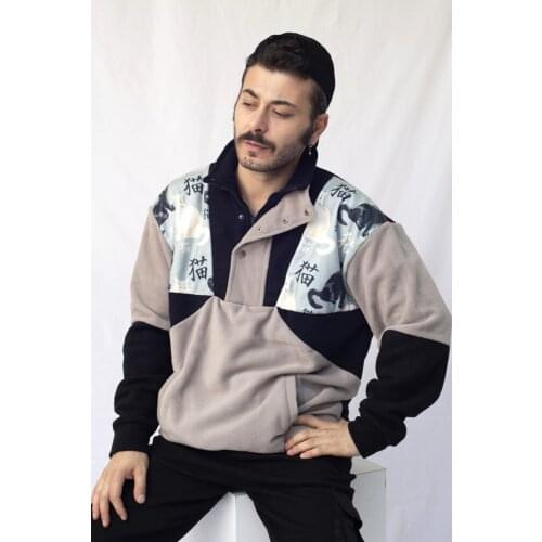 Unisex Oversize Retro Sweatshirt Vintage Sweatshirt Multicolored Sweatshirt Half Zipper Fleece