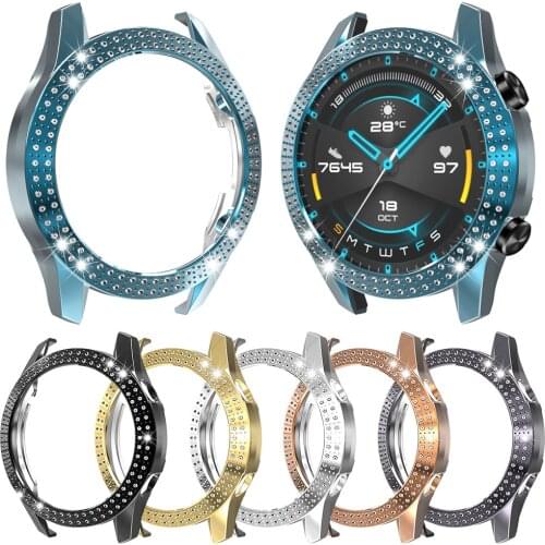 Luxury Double Rows Diamond Case for Huawei Watch GT 2 1 46mm Cover PC Plastic Hard Bumper for GT2 Watch Light Shell Accessories