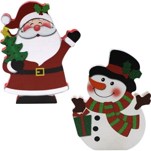E7CB Christmas Wooden Block Sign Santa Snowman Tiered Tray Farmhouse Decor Ornament Tabletop Decoration for Xmas Holiday
