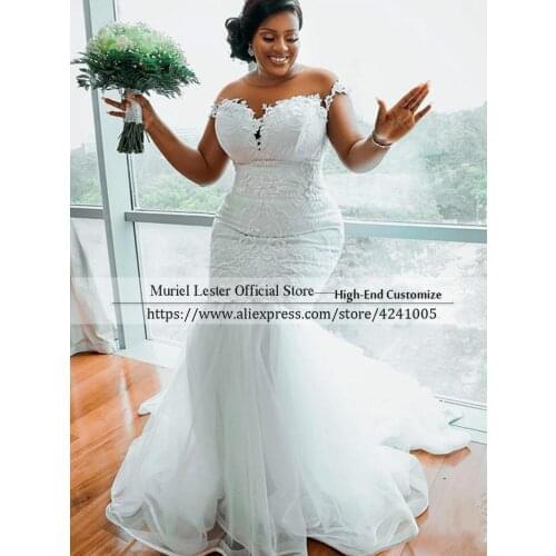 Short Sleeves Skin Tulle Mermaid Wedding Dresses Puffy Skirt Romantic Lace Appliques Bridal Gowns Dubai African Robe De Marriage