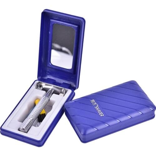 Manual Razor+ 1 Blade +1 Professional Travel Case Beard Hair Care Mens Traditional Double Edge Chrome Wet Shaving Safety Razor