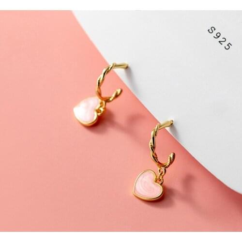 Heart-shaped Pink Color Dangle Drop Earrings For Women Popular Trendy Epoxy Retro FINE Jewelry S925 Stamp