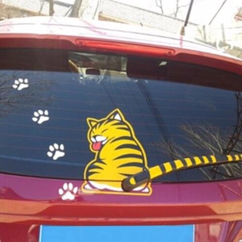 Cartoon Funny Wiper Cat Auto Sticker with Moving Tail Sticker Color Yellow Reflective Cute Car Sticker Motorcycle Decal Bod