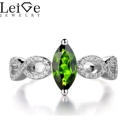 Leige Jewelry Chrome Diopside Ring Engagement Promise Rings for Women Sterling Silver 925 Jewelry Green Gemstone Marquise Cut