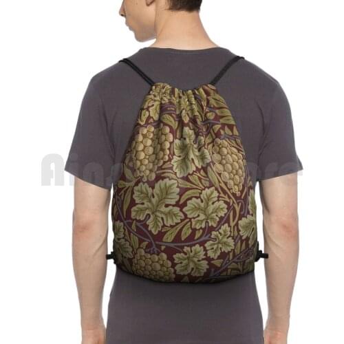 William Morris Vintage Grape Wallpaper Pattern Backpack Drawstring Bag Riding Climbing Gym Bag William Morris Morris Vintage