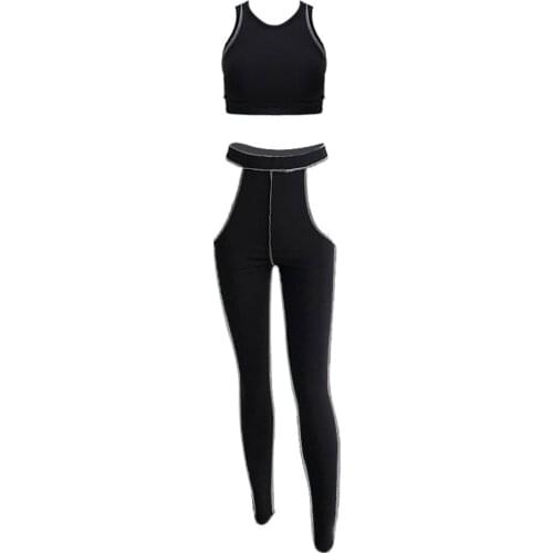 XLLAIS Summer New Style O-Neck Tank Tops High Waist Tight Pants Two Piece Sets Patchwork Clothes Ladies Stretchy Soft Sweatpants