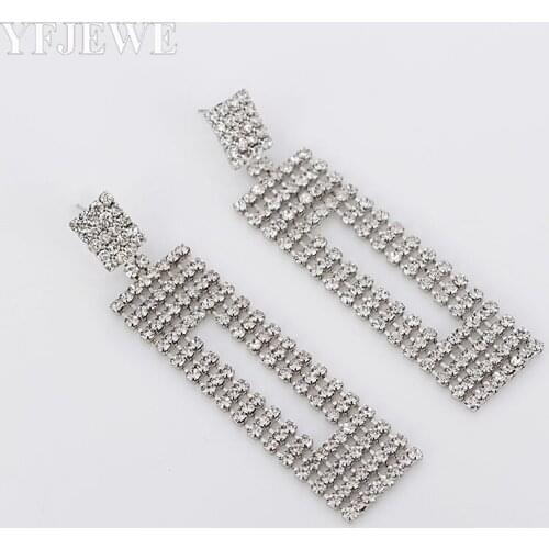 YFJEWE Luxurious Crystal Long Drop Earrings for Women Silver Color Fashion Statement Jewelry Geometry Pattern E084