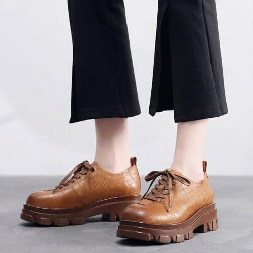 YourSeason Ladies Platform Heels Lace Up Vintage Shoes 2021 Genuine Leather Concise Handmade Women Spring Autumn Pumps