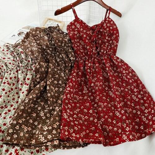 Sweet Sleeve Print Women Dress Fashion Spaghetti Strap Ladies V-neck Floral Dress Casual High Waist Chic Lace-up Mini Dresses