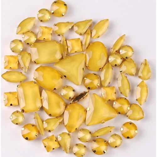 Gold claw settings 50pcs/bag shapes mix jelly candy Topaz glass crystal sew on rhinestone wedding dress shoes bags diy