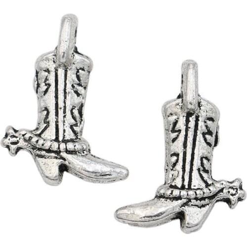 Antique Silver Plated Cowboy Boot Charm Pendant for Bracelet Jewelry Making Earrings DIY Handmade Craft 17x13mm 10pcs