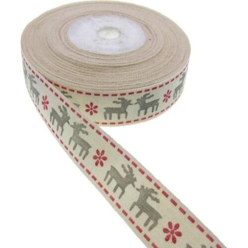 10 Yards 15mm cotton ribbon printed deer christmas ribbons tape for sewing fabric packing Party DIY Decorations 5/8"