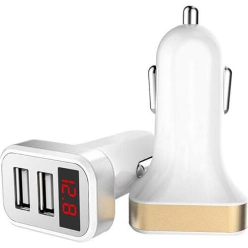 2 in 1 Intelligent Digital Display USB Car Charger LED Display Max 2.1A for iPhone Samsung Xiaomi Dual Phone Charging Adapter FS