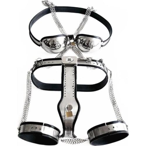 3pcs/Set Female Chastity Belt Bdsm Bondage Adult Games Stainless Steel Bra Thigh Ring Metal Chastity Device Kit Erotic Toys