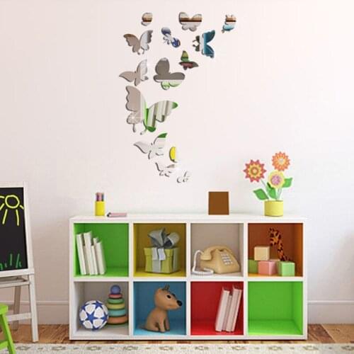 New arrival Mirror Butterfly Acrylic-dimensional wall stickers For Kids Room Romantic 3d DIY decoration silver gold color