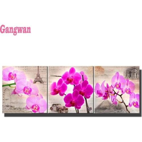 5D DIY Diamond Painting cross stitch orchid Eiffel classic cars landscape full square/round diamond embroidery mosaic 3 pcs