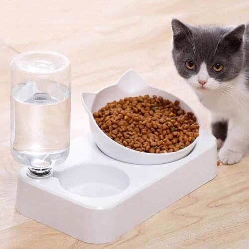 Pet Dog Cat Bowl Automatic Feeder Food Bowl with Water Dispenser Double Bowl Drinking Raised Stand Dish Bowls with Pet Supplies