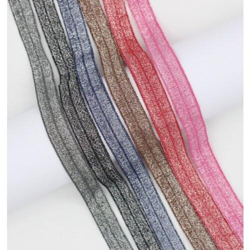 50 Yards 5/8" 15mm Fold Over Shiny Elastic Band Flat Glitter Soft Ribbon 34 Colors Bra Underwear Clothes Trim Sewing DIY Craft