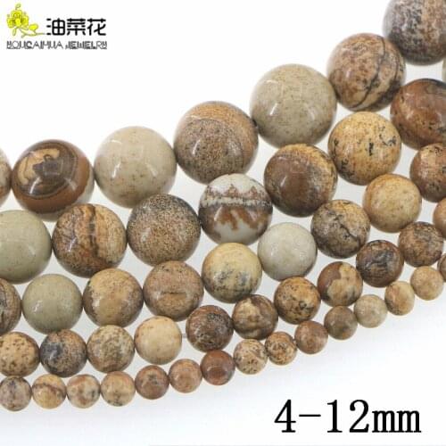 Charm 4-12mm Round Beads Natural Picture Stone DIY Accessories Production Design Woman Girl Gift Bracelet Christmas Wedding