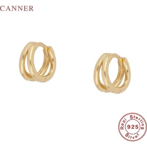CANNER Simple Double Layer Glossy Earrings Hoops 925 Sterling Silver Earrings For Women Silver Jewelry Earring Aretes De Mujer