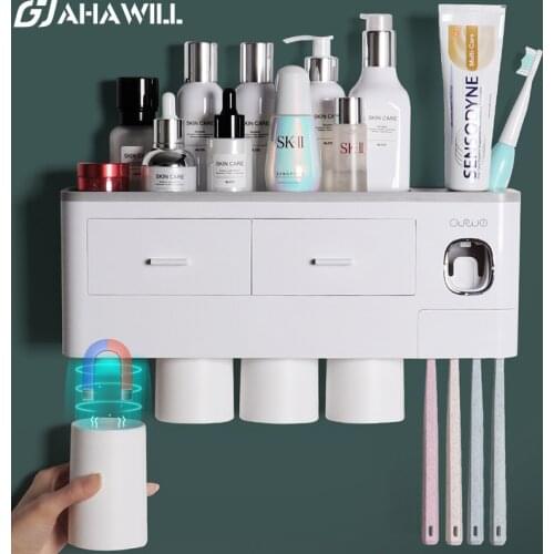 AHAWILL Toothbrush Holder Magnetic Suspension Toothbrushing Cup Automatic Toothpaste Squeezer Dispenser Bathroom Accessories
