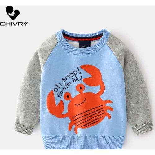 2021 Kids Children Pullover Sweater Autumn Winter Boys Cute Cartoon Crab Jacquard O-neck Knitted Jumper Sweaters Tops Clothing