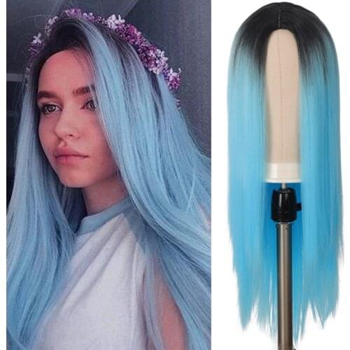 QZY Long Straight Synthetic Ombre Brown Black Middle Part Lolita Wig Heat-Resistant Fiber Cosplay Wig Party/Daily Wig For Women