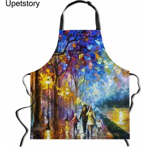 Upetstory Oil Painting Printed Aprons Home Cooking Baking Coffee Shop Cleaning Aprons Kitchen Accessories for Men Women
