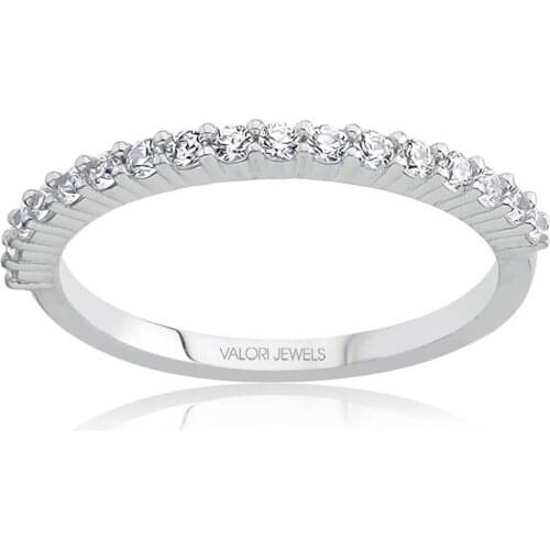 Valori Jewels Zirconia White Round Gemstone, Rhodium Plated, Sterling Silver Half Eternity Ring