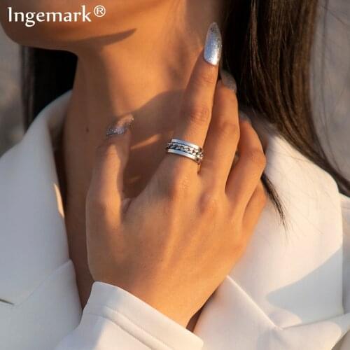 High Quality Punk Stainless Steel Ring Rotatable Spinner Chain Men Women Vintage Silver Color Round Fashion Rings Bijoux Jewelry