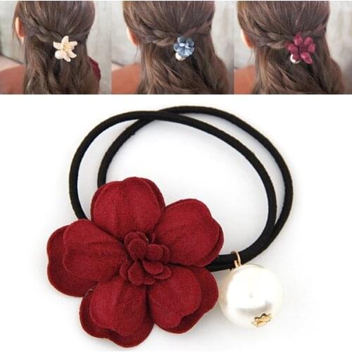 Korean Fashion Lady Versatile Rose Pearl Double Strand Rubber Band Hair Ornament Hairband Rope