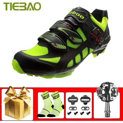 Tiebao MTB Cycling Shoes Unisex Self-locking Breathable Non-slip Mountain Bike Footwear Add Pedals Woemn Riding Bicycle Sneakers